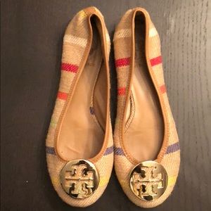 Tory Burch Reva Striped Linen Ballet Flats